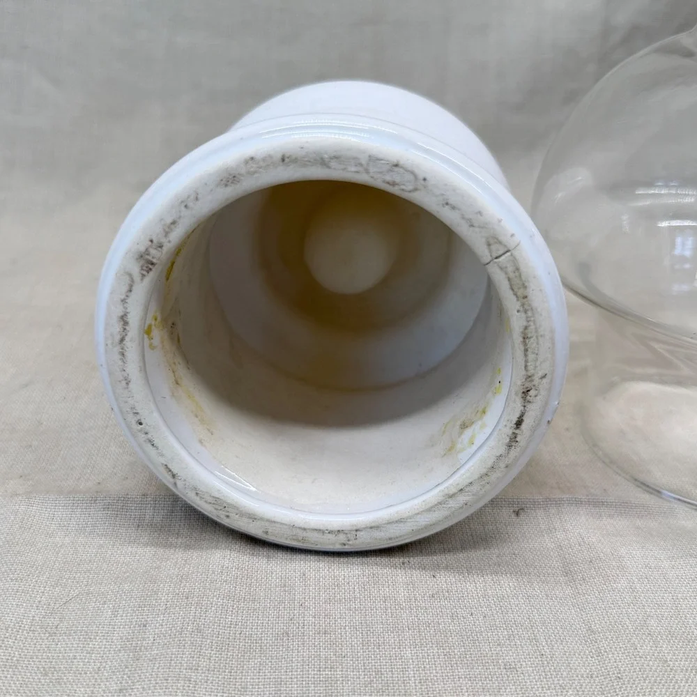 Vintage Hurricane Candle Holder White‎ Pottery Glass Fairy Lamp Cottage Decor